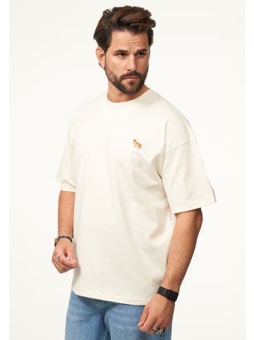 T-Shirt - mit Stickerei Oversize-Fit Kurzarm Shirt mit Crew-Neck in Ecru