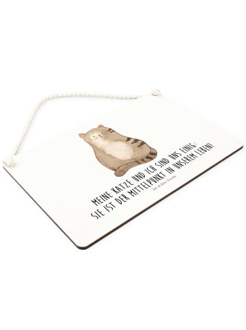 Schild Katze Sitzen mit Spruch in Weiß