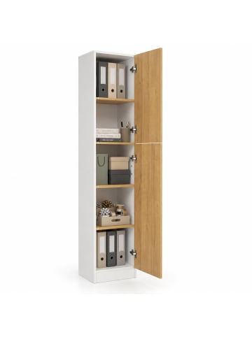 Mehrzweckschrank Büro Wohnzimmer Dilos 183 x 38 cm in Weiß / Honig-Eiche
