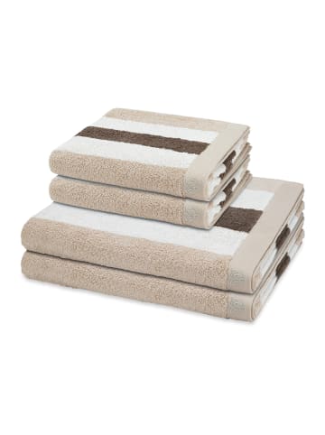 2 X Handtuch 2 X Duschtuch im Set Doubleface Stripes in Beige