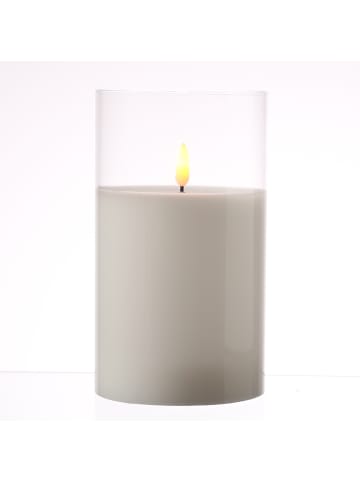 LED Kerze im Glas Windlicht flackernd D: 10cm H: 17,5cm in weiß