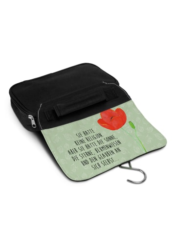 Kulturtasche Blume Mohnblume mit Spruch in Blattgrün