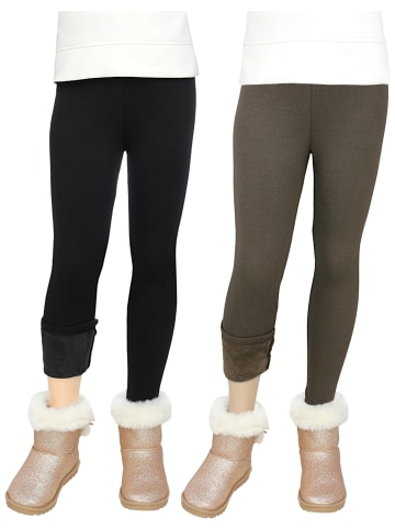 Mädchen Winter Leggings 2er PACK Gefüttert in schwarz/braun