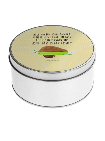 Aufbewahrungsbox Avocado Yoga mit Spruch in Gelb Pastell