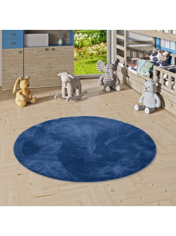 Hochflor-Teppich Silky Rund in dunkelblau