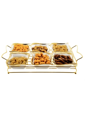 7er Snackset "Cerezlik" - 6 Snackschalen aus Porzellan mit Gold in Gold