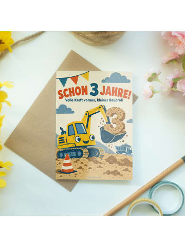 Geburtstagskarte Bagger Retro Design mit Spruch in Weiß