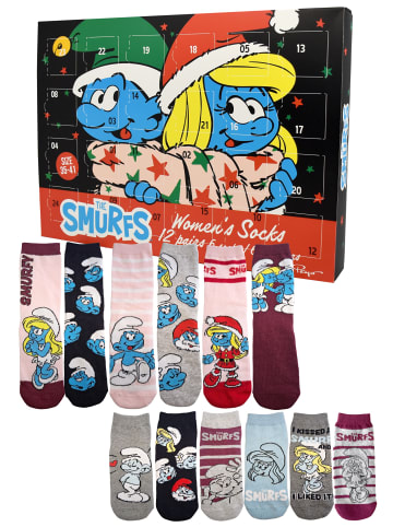 Die Schlümpfe Socken Adventskalender mit 12 Paar kurz und lang in Mehrfarbig