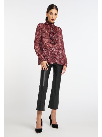 Damen Rüschenbluse Mit Leoprint in Rot