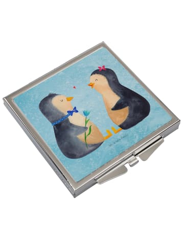 Schminkspiegel Pinguin Pärchen ohne Spruch in Eisblau