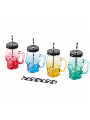 4 x Trinkgläser "Totenkopf" in Bunt - 500 ml