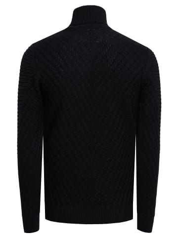 Feinstrick mit V-Muster Rollkragen-Pullover in Schwarz