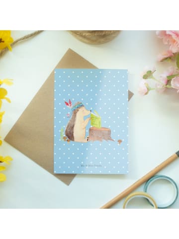 Klappkarte Igel Federschmuck ohne Spruch in Blau Pastell