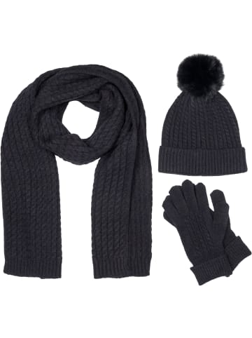 3-Teiliges Set Schal, Mütze, Handschuhe in Schwarz