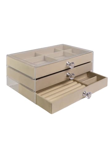 Schmuckkästchen Schmuckschatulle mit 3 Schubladen 23.5 x 15 x 10.5 cm in Beige