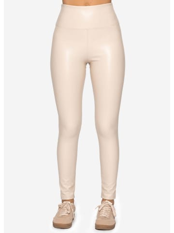 Thermo Leggings in Lederoptik in Hellbeige