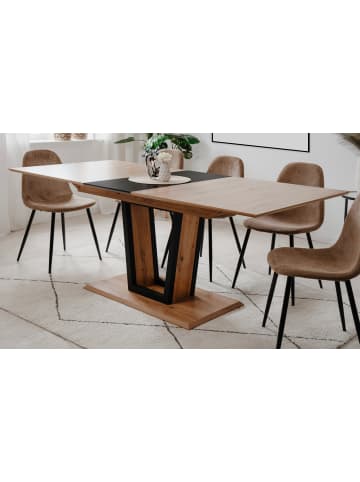 Esstisch Eiche Artisan, schwarz, Säulentisch ausziehbar 160 - 200 x 90 cm
