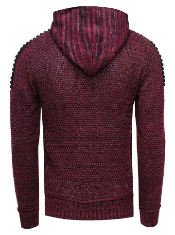 1/2 Zip Grobstrick Kontrast Kapuzen-Pullover in Weinrot