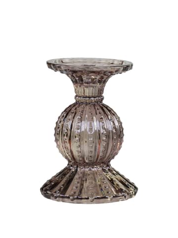 Kerzenhalter mit Perlkante Glas Mokka 14x10 cm