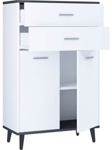 Holz Badmöbel Sideboard Kommode Bad Schrank Landos in Weiß / Anthrazit