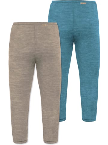 2er Pack Baby Merino Unterhose mit Füßen in Blau/Beige