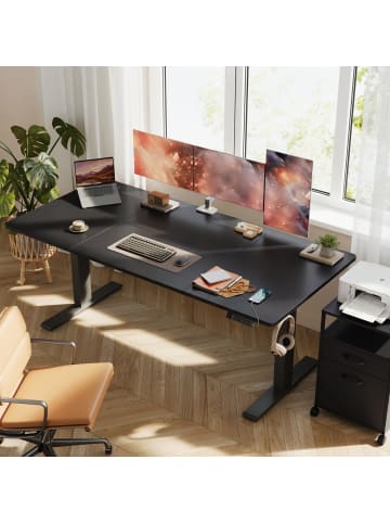 Schreibtisch Balok in Schwarz - (B)80 x (H)(72-120) x (T)180 cm