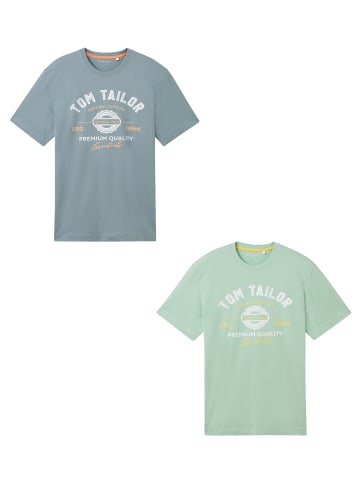 Logo T-Shirt 2-er Pack Kurzarm Set mit Logo Print in Blau-Grün