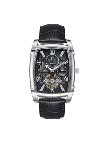 Valentin Lederarmbanduhr mit Datumsanzeige in Silver/Black