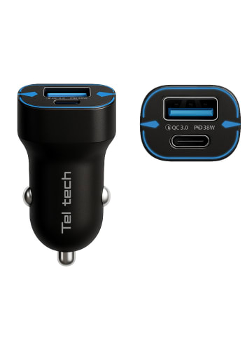Teltech Autoladeadapter USB / USB-C 38W QC PD schwarz TCC-02