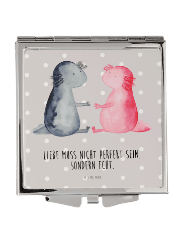 Taschenspiegel Axolotl Liebe mit Spruch in Grau Pastell