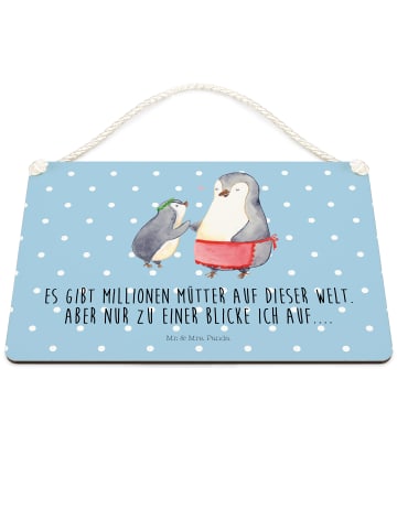 Schild Pinguin mit Kind mit Spruch in Blau Pastell
