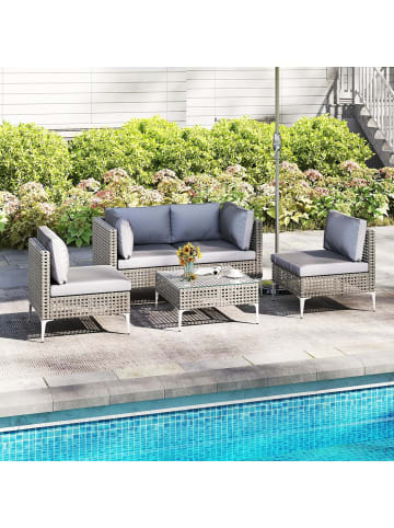 5 tlg. PE-Rattan Gartenmöbel Set in Grau
