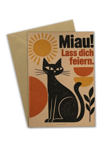 Geburtstagskarte Katze stilisiert Design mit Sp... in Weiß