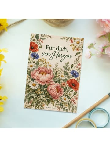 Ansichtskarte Blumen herzlich Design mit Spruch in Weiß