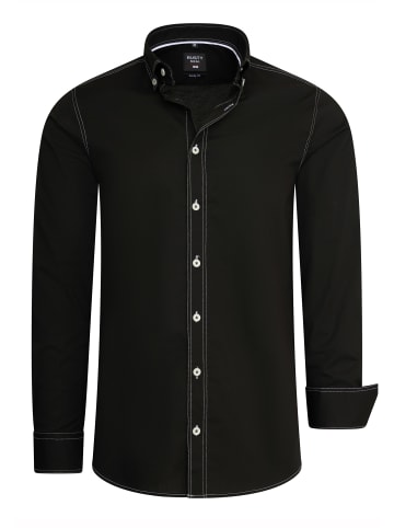 Langarm Slim Fit Hemd mit Kontrast-Naht in Schwarz / Weiß