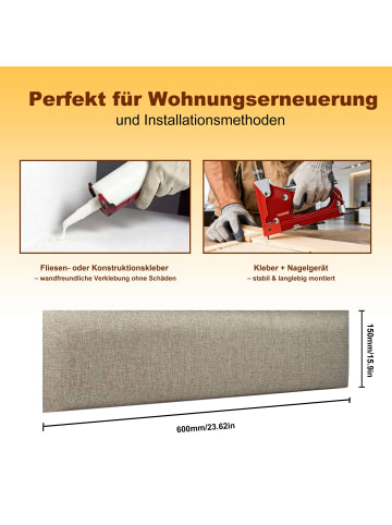 4er-Set Wandkissen Leinen 15x60cm 3D Gepolsterte Wandpaneele in Khaki