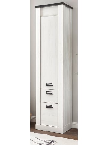 Stauraumschrank weiß Pinie, anthrazit, Landhaus, Mehrzweckschrank 51 x 201 cm