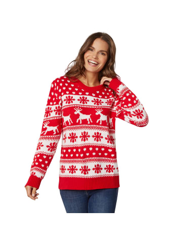 Festtagspullover, Winterlicher Strickpullover in Rot und Weiß