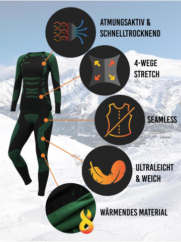 Damen Sport-Funktionsunterwäsche Set Hemd + Hose in Grün/Schwarz