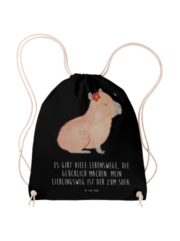 Jutebeutel Capybara Blume mit Spruch in Schwarz