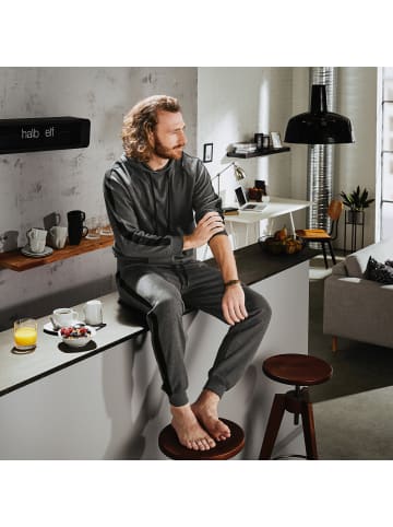 Interlock-Jersey Freizeithose, lang mit Bündchen in anthrazit meliert-schwarz