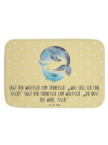Badezimmermatte Walfisch Thunfisch mit Spruch in Gelb Pastell