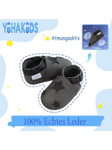 Grau Baby Leder Krabbelschuhe, mit rutschfester Sohle – Sternenmuster
