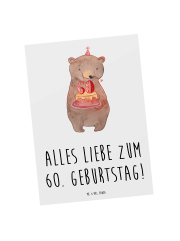 Postkarte Bär Torte 60. Geburtstag mit Spruch in Weiß