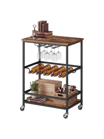 Beistellwagen Barnet in Vintagebraun-Schwarz - (B)60 x (H)82 x (T)40 cm
