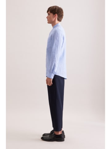 Leinenhemd Slim in Mittelblau