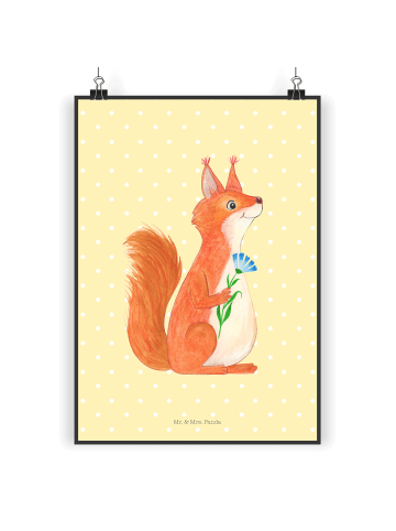 Poster Eichhörnchen Blume ohne Spruch in Gelb Pastell