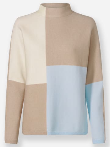 Pullover in beige-hellblau-gemustert