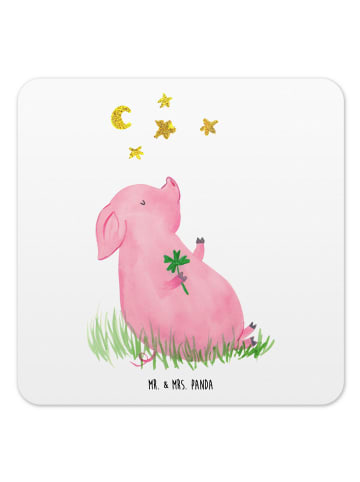 Glasuntersetzer Schwein Glück ohne Spruch in Weiß