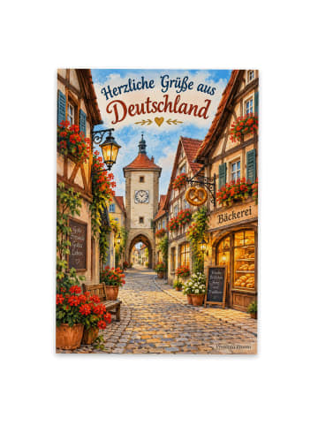 Postkarte Fachwerkstadt Romantisch Design mit S... in Weiß